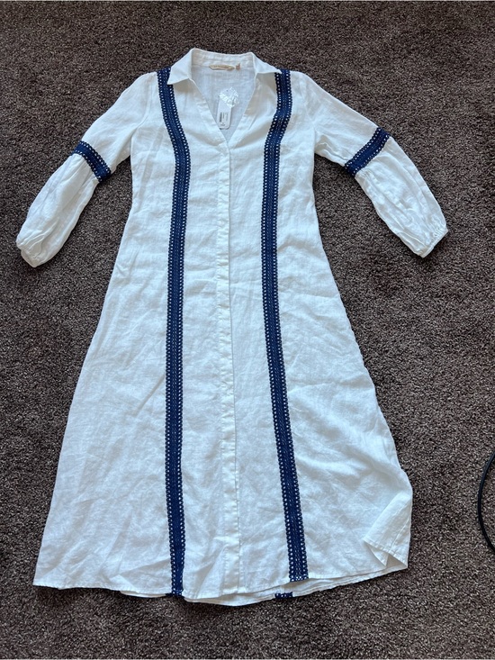 Soft Surroundings Dresses & Skirts - Soft Surroundings White Linen Maxi Dress with Navy Trim  dress for beach 100/%